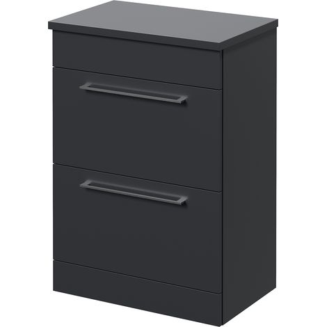 Napoli 390 Gloss Grey 600mm 2 Drawer Vanity Unit for Countertop Basins - 600mm - Chrome 320mm Handle