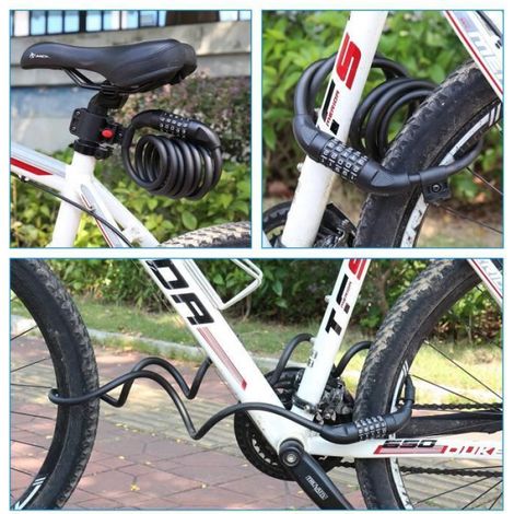 Cadenas de Vélo, 120cmCâble Antivol pour Vélo/Scooter/Motos/Portail Vélo, avec 5 Chiffres Intelligente Code et vélo Titulaire -Noir (1/4)
