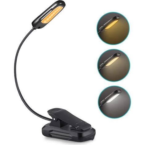 Diese LED-Leselampe ist wiederaufladbar, blaulichtresistent, lässt sich anklemmen, verfügt über 3 einstellbare Helligkeitsstufen, ist leicht und tragbar und besitzt 9 bernsteinfarbene LEDs, wodurch si