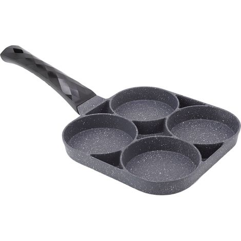 Poêle à 4 trous antiadhésive résistante à la chaleur, idéale pour crêpes et burgers, accessoire de cuisine pour gaz, couleur noire. (1/5)
