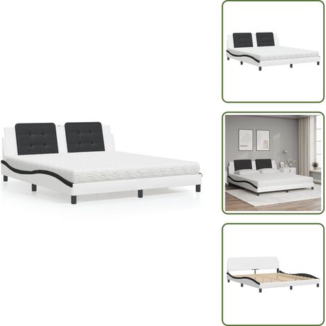 Cuscino testiera - vidaXL Letto con Materasso Zadar Bianco e Nero 180x200cm Similpelle - Similpelle