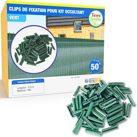 Terre Jardin – Lot de 50 clips de fixation pour brise vue occultant – Longueur 4,7 cm – PVC durable – Pour grillage rigide