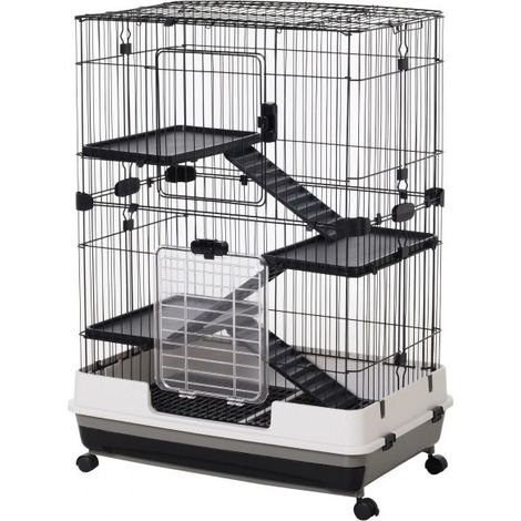 EASYCOMFORT Gabbia a 3 Piani in Metallo con Vassoio per Roditori, Conigli e Furetti con 4 Ruote, 81.2x52.7x114cm, Nera