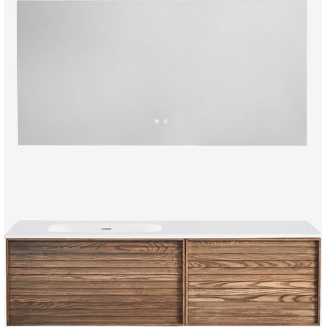 Ensemble meuble de salle de bain suspendu 140x50 cm en bois avec lavabo intégré Solea SKLUM