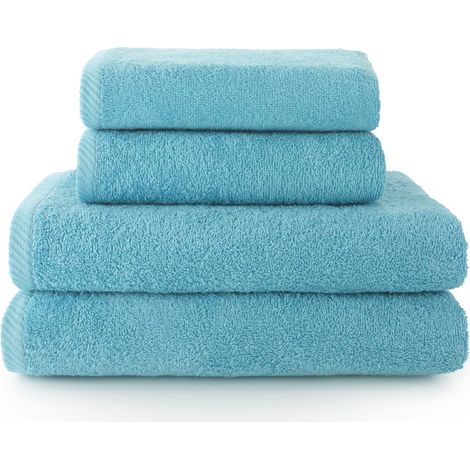 Lot de 2 Serviettes de Toilette et 2 Serviettes de Bain ou Douche - 100% Coton - 400 g/m² - Aquamar (1/5)