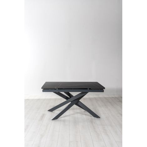 Tavolo Allungabile Ares con Piano in Ceramica Effetto Marmo Nero Opaco e Base in Metallo Verniciato Nero - 140/200cm, 8 Posti (1/3)
