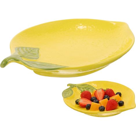 Assiette ovale en céramique JeiibrZui - 25 x 17 cm - 1 pièce - Jaune - Design unique pour salades, desserts et fêtes (1/5)