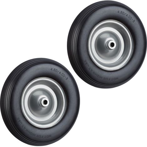 2x Ruota per Carriola Gomma Piena con Asse 4.80 4.00-8 di Ricambio, Carico Max 100 kg, Antipanne, Grigio Nero