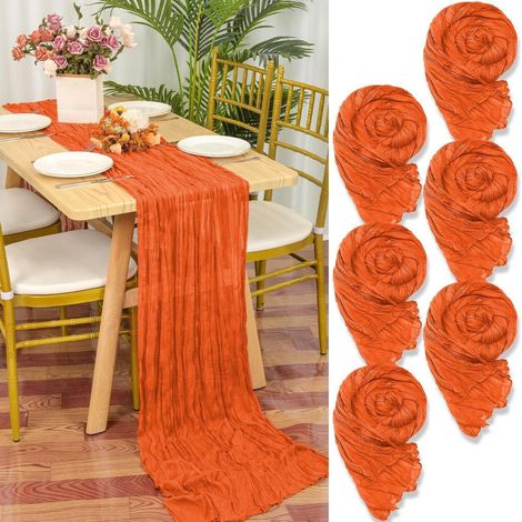 6er Set Tischläufer Orange 55x300cm Gaze Stoff Rustikal Boho Käsetuch