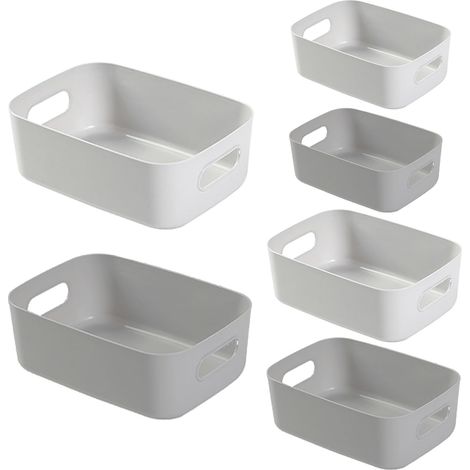 Aufbewahrungsbox aus Kunststoff – 6-teilig – PP – Stapelbar mit Griff – Küche, Bad, Büro – 3 Größen, Weiß (1/5)