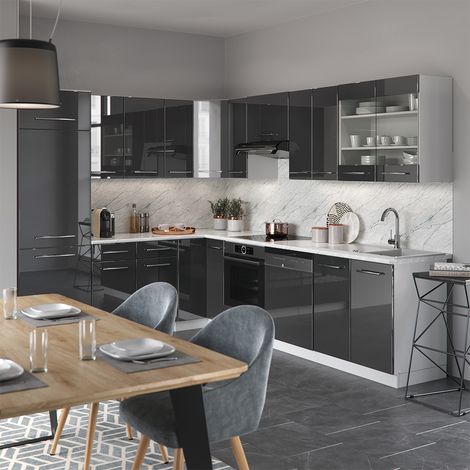 Cucina angolare completa Fame-Line, Antracite, 227 x 60 cm senza piano di lavoro, Vicco (1/5)