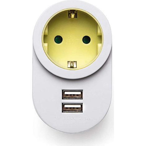 Adaptador 1 toma 2p+t schuko con 2 usb-a 2,1a 5 v blanco, blister (1/5)