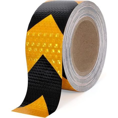 Nastro riflettente 10 m x 5 cm, impermeabile, di segnalazione, autoadesivo, di sicurezza, ad alta visibilità per veicoli, rimorchi, barche, camion, nero e giallo (1/5)