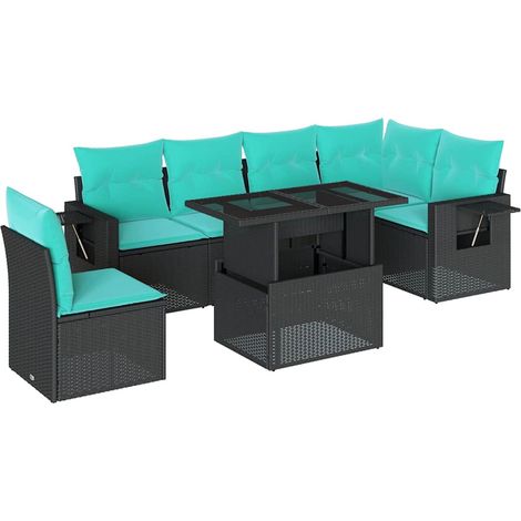 7-teiliges Gartensofa-Set mit Kissen, schwarzes Polyrattan vidaXL (1/5)
