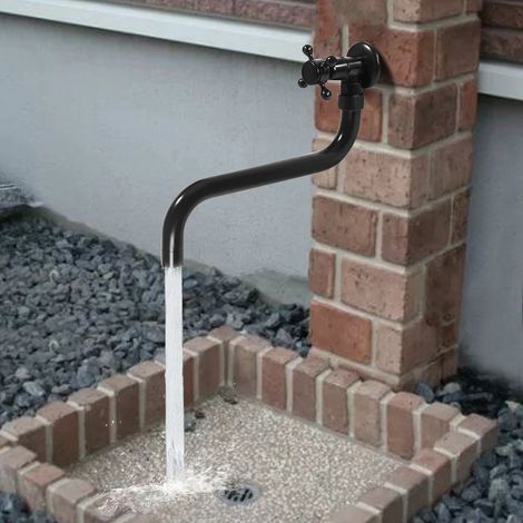 Wasserhahn Messing Antik, Wandmontierte 180° Drehbar Waschtischarmatur, Kaltwasserhahn Garten Bronze Wand für Badezimmer Küche und Außenbereich, Lang, G1/2 (1/5)