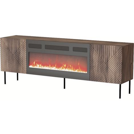 Meuble TV 190x69x40 cm couleur Noix NOCO avec cheminée intégrée noir meuble Hi-fi (1/3)