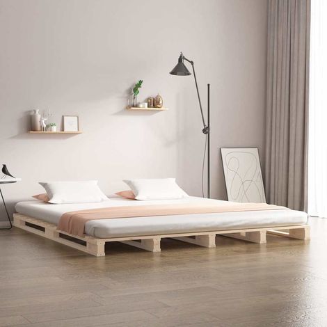 Lit double pour adulte Cadre de lit - 140x190 cm Bois de pin massif BV791446 - BonneVie (1/5)
