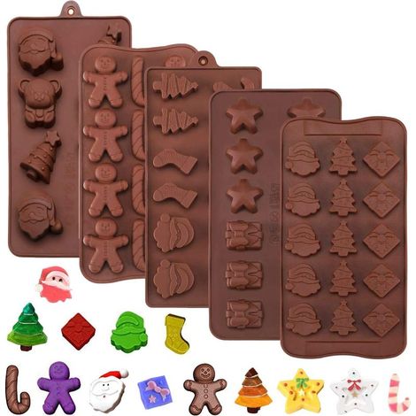 5 Pcs Silicone Moules Noël,Noël Biscuit Gâteau de Noël Moule Chocolat,Noël gâteau au chocolat Candy Jelly Moules,Noel Moule Savon Moule Gâteau Moules pour fête cadeau de Noël- (1/5)