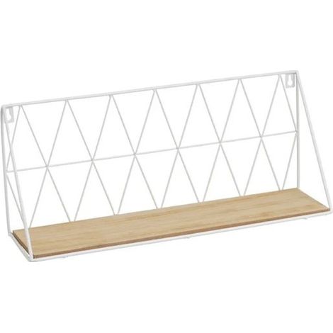 Étagère décorative murale - JUANIO - 48×12×20 cm - Blanc - Cadre métal thermolaqué - MDF plaqué paulownia (1/4)