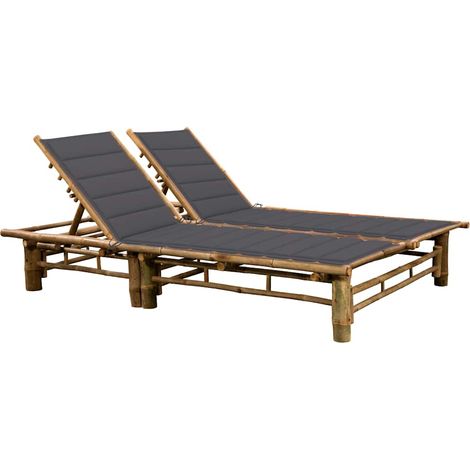 vidaXL Chaise longue pour 2 personnes avec coussins Bambou (1/5)