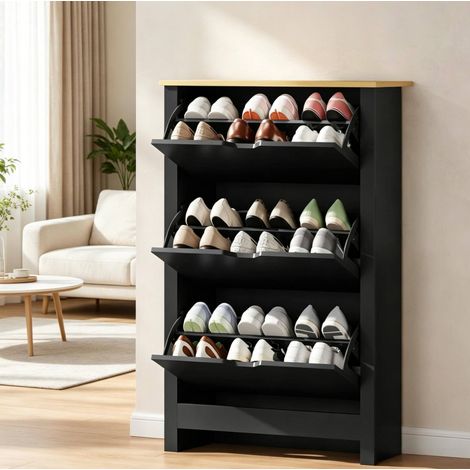 CHICFURN Mobile portascarpe 72x26x112 cm in truciolare E1 nero per ingresso (1/5)