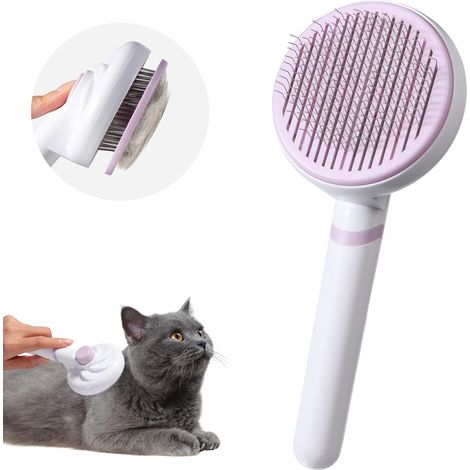 Cepillo para perros y gatos, cepillo para gatitos, cepillo autolimpiante para mascotas, peines de masaje para gatos y perros de pelo corto, mediano y largo - Púrpura
