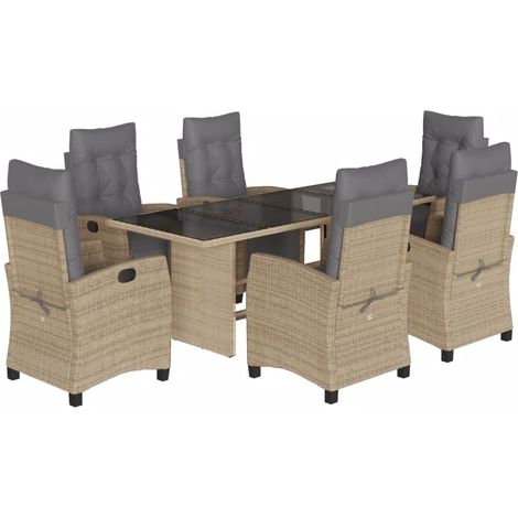 Maison Exclusive - 7-tlg. Garten-Essgruppe mit Kissen Beigemischu