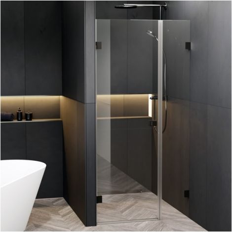 Porte de douche battante à charnières noires SCANDIC NXT 102 RIHO 88x200 cm-Noir-Droite-Transparent-88.00 -- (1/5)