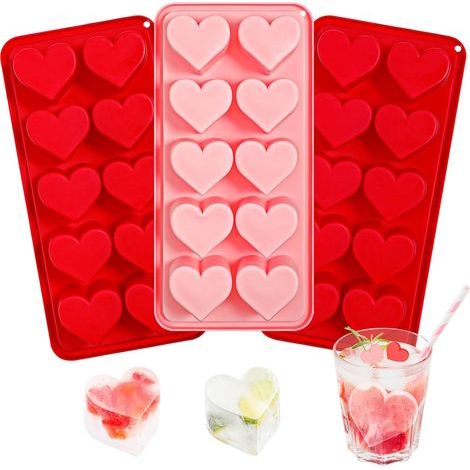 Herzförmige Eiswürfelformen, 10-fach herzförmige Silikonformen für Schokolade, Eiswürfel, Süßigkeiten, Seife, rosa und rote Eiswürfelformen für Cocktails (3er-Set) (1/5)