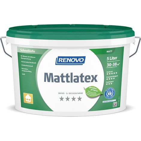 Renovo Wand- und Deckenfarbe Mattlatex weiß 5,0 Ltr.