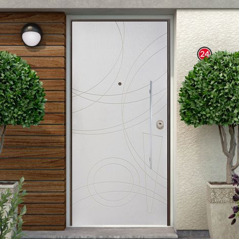 Portoncino Blindato di sicurezza per Esterno con Pannello Bianco Moderno (1/2)