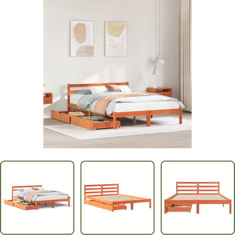 vidaXL Sommier à lattes - Cadre de lit sans matelas cire marron 150x200cm bois pin massif (1/5)