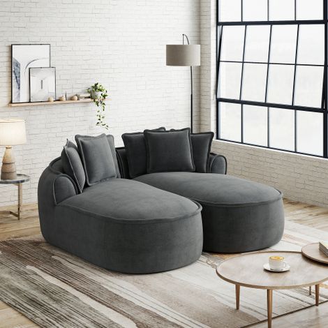 Komfortables Chenille Cloud Doppel Sofa, frameless Design, extra große Doppelte Chaiselongue, inklusive Kissen, kein Aufbau erforderlich, für Wohnzimmer,Grau
WL