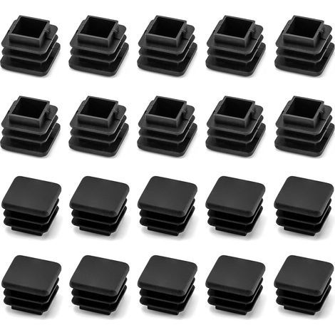 20 Embout de Bouchon,Plastique Noir Carré,20x20mm,Tube Nervuré,Mobilier Intérieur (1/5)