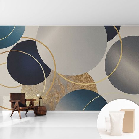Papier peint intissé mural avec imprimé pour décoration pour salon pour chambre à coucher pour entrée Cercles créatifs 416x254 cm (1/5)