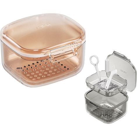 Porte-gouttière orthodontique 3 couches avec égouttoir, boîte de rangement pour aligneurs et appareils dentaires, gobelet de trempage portable pour prothèses dentaires (1/5)