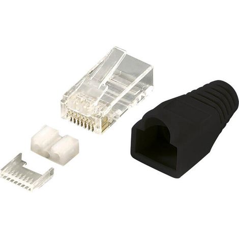 Conector de enchufe CAT.6, 100 unidades, blindado, negro.