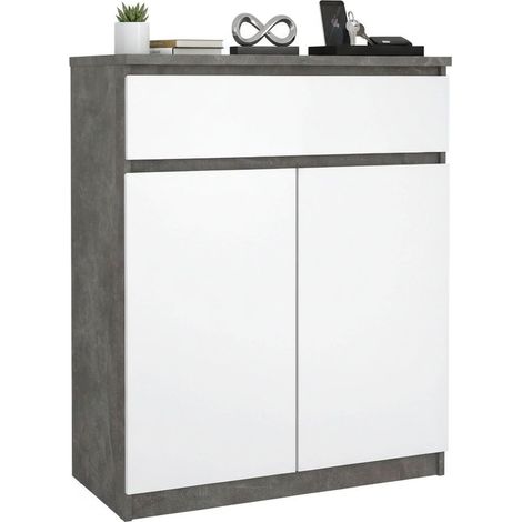 Dmora - Aparador Genziana, Bufé de salón, Aparador de salón, Despensa de cocina, 80x40 h100 cm, Cemento y Blanco brillante