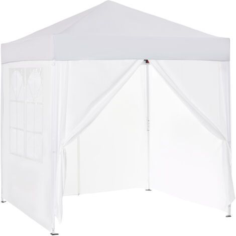 royaluxe -Pavillon pliable, tente à bière, 4 panneaux latéraux amovibles, 2 fenêtres, structure métallique, 2 x 2 m, blanc (1/5)