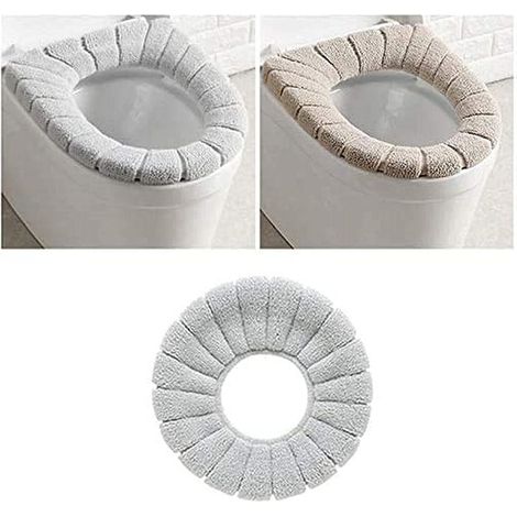 2 pièces coussin de siège de toilette, tissu extensible en peluche acrylique, diamètre 30 cm, universel pour wc en forme de U ou O (1/5)