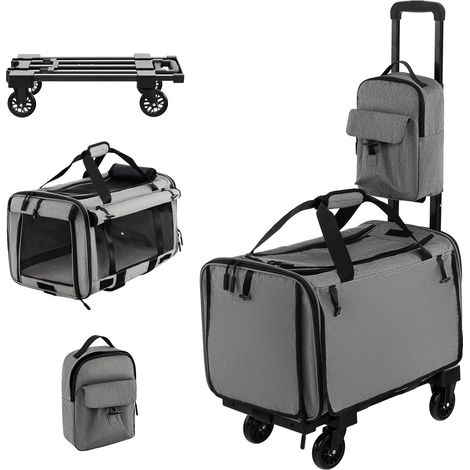 COSTWAY Trasportino per Animali Domestici con Ruote, Trasportino per Cani con Materassino a Doppio Utilizzo Maniglia Telescopica Cinghia e Zaino, Trasportino Pieghevole per Animali