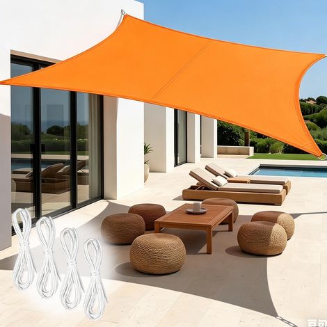 Voile d'Ombrage Rectangulaire, Orange, 2x4 m Toile d'Ombrage, Imperméable, Résistant au Soleil, Comprend 4 Cordes, pour Patio, Piscine, Jardin, Extérieur, Terrasses, Camping-Cars (1/5)