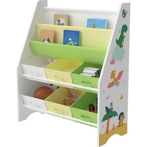 Scaffale portaoggetti per bambini con 6 contenitori aperti bianco/verde/giallo 030006991