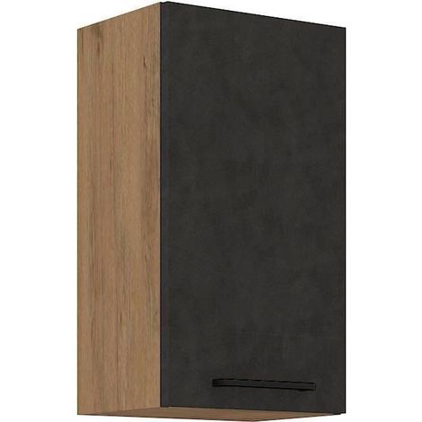Hochschrank ROCK - Melamin in Eichen-Lancelot-Dekor und grauem Matera - 1 Tür - B40 x H72 cm