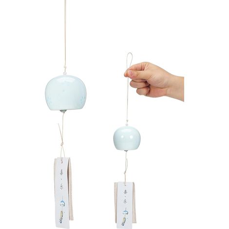 Japanische Windglocke aus Keramik 43 cm Himmelblau mit