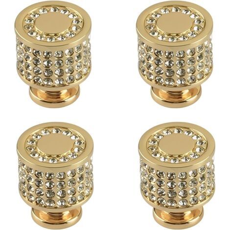 Set di 4 maniglie per cassetti in cristallo, maniglie per cassetti con strass dorati, maniglie per mobili in argento con strass, pomelli per mobili quadrati a forma di diamante (oro) (1/5)