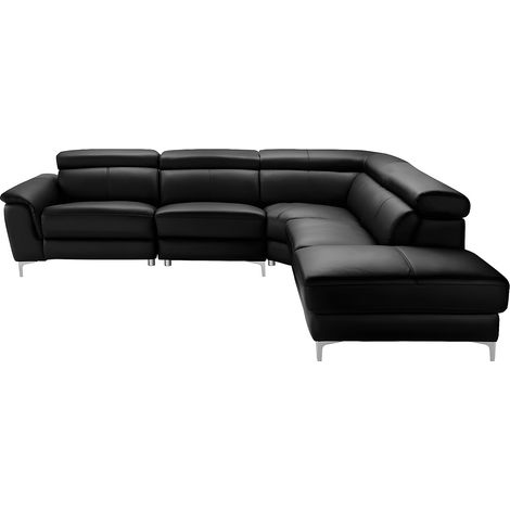 Canapé d'angle relax électrique en cuir SITIA - Noir - Angle droit (1/4)