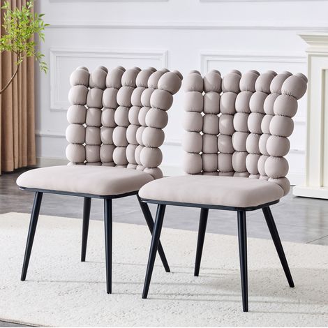 Silla de comedor moderna de terciopelo gris claro con patas de metal negro,54×48×88cm (1/5)