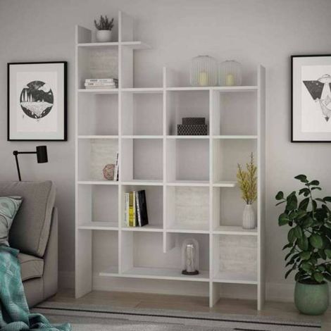 Libreria 6 Ripiani 122x25,5x188 cm in MDF Manco Bianco (1/4)