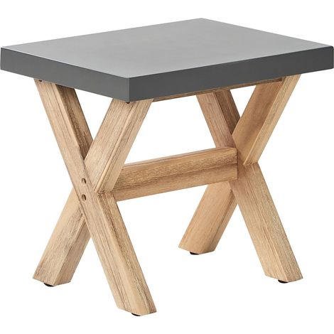 Moderno Sgabello da Giardino Seduta in Cemento Grigio Base Legno Olbia (1/5)
